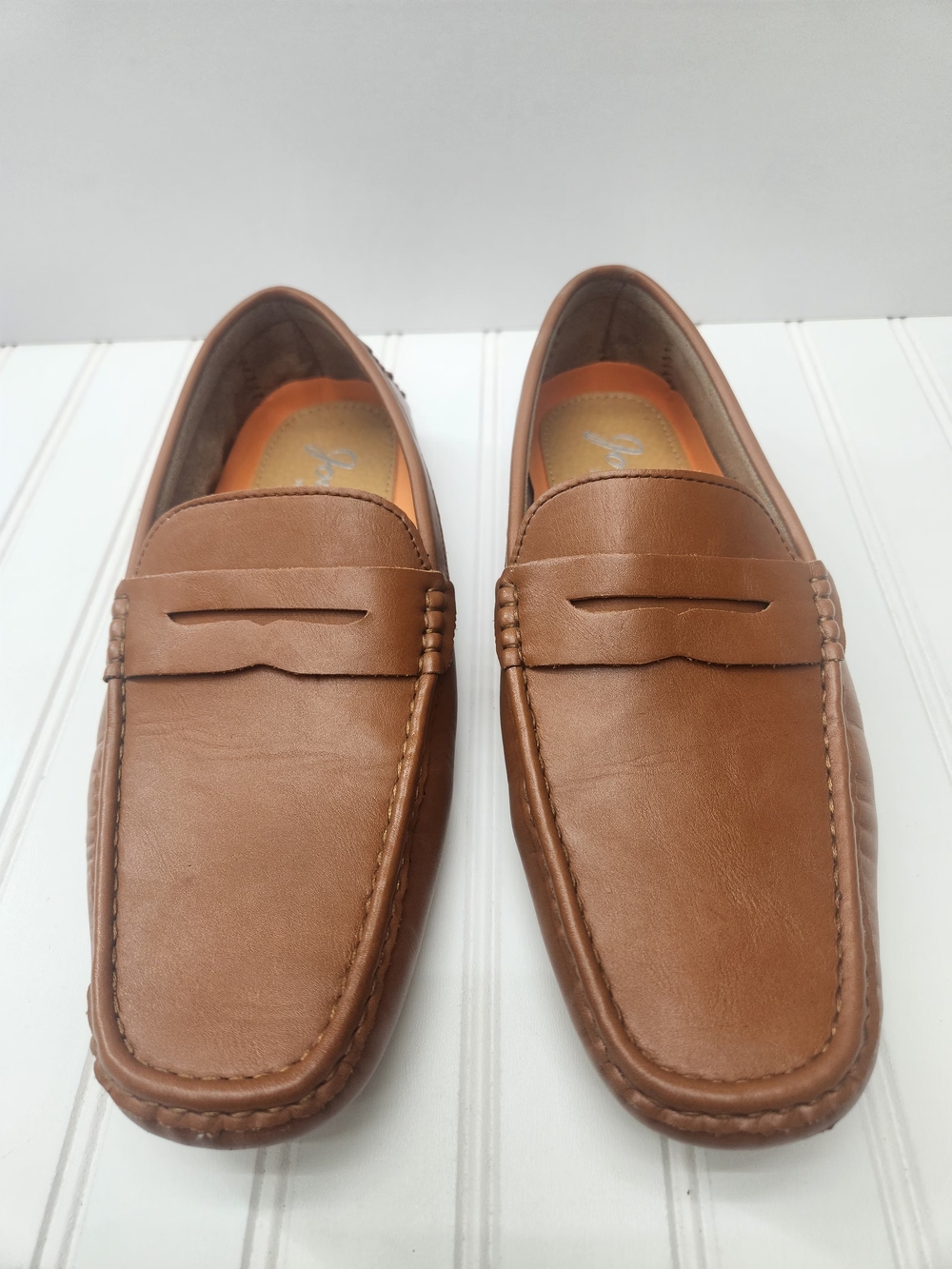 Men's Tan Leather Penny Loafers - Classic Slip-On Moccasin Size 10.5